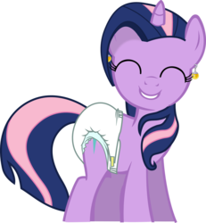 Size: 1844x1994 | Tagged: safe, artist:cupcakescankill, fluttershy, twilight sparkle, oc, oc only, oc:flutter sparkle, pony, unicorn, g4, ^^, diaper, dragon ball, eyes closed, fusion, fusion:fluttershy, fusion:twilight sparkle, fusion:twishy, non-baby in diaper, potara, simple background, solo, transparent background