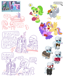 Size: 1800x2156 | Tagged: safe, artist:ficficponyfic, aloe, chickadee, derpy hooves, lotus blossom, ms. peachbottom, queen chrysalis, silver spoon, pegasus, pony, g4, cancer (horoscope), female, libra, mare, ms. chickenbottom, spa twins