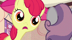 Size: 1280x720 | Tagged: safe, screencap, apple bloom, sweetie belle, g4, one bad apple, animated, blinking, female