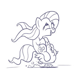 Size: 894x894 | Tagged: safe, artist:docwario, elizabeak, fluttershy, chicken, pegasus, pony, g4, female, grin, lineart, literal cock riding, looking up, mare, monochrome, riding, silly, silly pony, simple background, smiling, solo, squee, visual pun, wat, white background, wide eyes