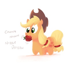 Size: 894x894 | Tagged: safe, artist:docwario, applejack, pony, g4, apple, chibi, cute, eating, female, fluffy, nibbling, nom, smiling, solo
