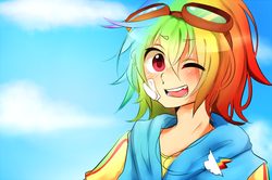 Size: 700x466 | Tagged: safe, artist:derpaderpderpoo, rainbow dash, human, g4, female, humanized, solo