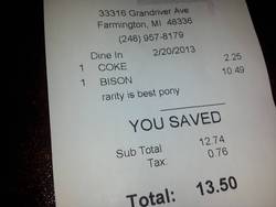 Size: 3264x2448 | Tagged: safe, barely pony related, best pony, bison (drink), coke, drink, implied rarity, irl, photo, receipt, text, wat