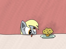 Size: 800x600 | Tagged: safe, artist:dancefrog, derpy hooves, pegasus, pony, g4, female, mare, muffin, plate, solo