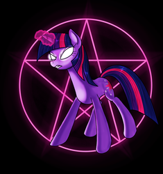 Size: 1202x1280 | Tagged: safe, artist:myhysteria, twilight sparkle, g4, glowing eyes, glowing horn, horn, magic, magic circle, solo