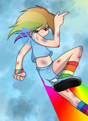 Size: 2550x3501 | Tagged: safe, artist:polkadot-creeper, rainbow dash, human, g4, bruised, flying, humanized, injured