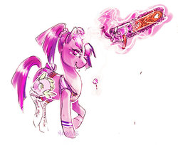 Size: 700x571 | Tagged: safe, artist:muura, spike, twilight sparkle, g4, clothes, cosplay, costume, female, lollipop chainsaw, male, ponified, ship:twispike, shipping, straight, voice actor joke