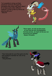 Size: 1078x1559 | Tagged: safe, discord, king sombra, queen chrysalis, g4, antagonist, quote