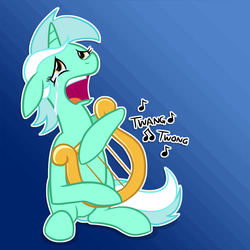 Size: 1000x1000 | Tagged: safe, artist:kymsnowman, lyra heartstrings, pony, g4, crying, female, hand, horse problems, lyre, music notes, solo, that pony sure does love hands