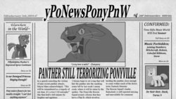 Size: 1191x670 | Tagged: safe, artist:melancholy, panther, friendship is witchcraft, foaly matripony, headline, newspaper, professor lancie, pun, raincloud, tentacles