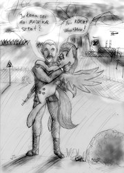 Size: 2641x3675 | Tagged: safe, artist:ksopies, fluttershy, human, g4, sean connery, shipping, traditional art