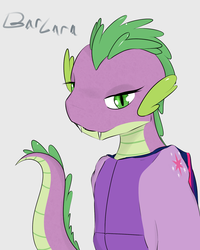 Size: 1280x1600 | Tagged: dead source, safe, artist:kryptchild, spike, g4, barb, clothes, cutie mark, older, rule 63, solo, teenage spike, teenager