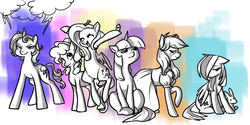 Size: 1200x600 | Tagged: safe, artist:pandarainbow, applejack, fluttershy, pinkie pie, rainbow dash, rarity, twilight sparkle, g4, mane six, swapped cutie marks