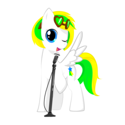 Size: 1500x1500 | Tagged: safe, artist:bigbuxart, oc, oc only, pegasus, pony, goggles, microphone, solo