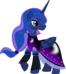 Size: 2321x2606 | Tagged: safe, artist:theshadowstone, princess luna, alicorn, pony, g4, alternate hairstyle, clothes, dress, female, raised hoof, simple background, solo, transparent background, vector
