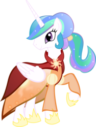 Size: 2500x3327 | Tagged: dead source, safe, artist:theshadowstone, princess celestia, alicorn, pony, g4, alternate hairstyle, clothes, dress, female, long hair, low ponytail, mare, ponytail, raised hoof, simple background, solo, transparent background, vector