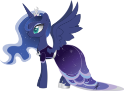 Size: 800x590 | Tagged: safe, artist:ladyamaltea, princess luna, alicorn, pony, g4, clothes, dress, female, mare, simple background, solo, spread wings, tiara, transparent background, wings