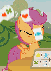 Size: 365x499 | Tagged: safe, screencap, scootaloo, pony, g4, the show stoppers, animated, card, cropped, female, solo