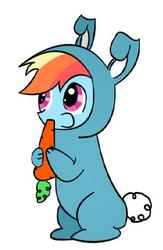 Size: 365x560 | Tagged: safe, artist:clistothecium, rainbow dash, pony, g4, bunny costume, carrot, clothes, female, solo