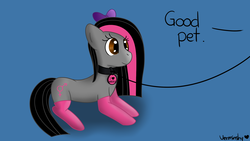 Size: 1920x1080 | Tagged: safe, artist:verminshy, oc, oc only, oc:crossie, pony, collar, leash, pet play, solo, trap