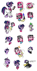 Size: 990x1920 | Tagged: safe, artist:zicygomar, pinkie pie, rarity, spike, twilight sparkle, g4, deus ex, glasses, goggles, konami, metal gear