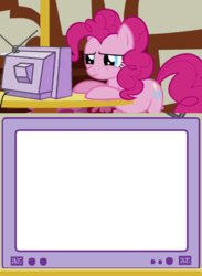 Size: 564x770 | Tagged: source needed, safe, pinkie pie, g4, griffon the brush off, my little pony: friendship is magic, exploitable, exploitable meme, insert picture here, meme, sad, sad pinkie's tv meme, television, template, tv meme, unsure