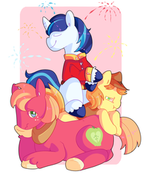 Size: 650x780 | Tagged: safe, artist:mannequins, big macintosh, braeburn, shining armor, earth pony, pony, g4, male, stallion