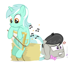 Size: 1500x1375 | Tagged: safe, artist:dm29, lyra heartstrings, octavia melody, g4, bow (instrument), female, hay, lesbian, lyre, music, ship:octyra, shipping, simple background, transparent background