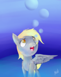 Size: 2400x3000 | Tagged: safe, artist:wanderereclipse, derpy hooves, pegasus, pony, g4, bubble, female, mare, solo, underwater