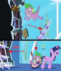 Size: 325x379 | Tagged: safe, spike, twilight sparkle, g4, animation error, ladder