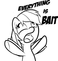 Size: 1200x1268 | Tagged: safe, artist:cosmonaut, rainbow dash, g4, lineart, meta, this is bait, yelling