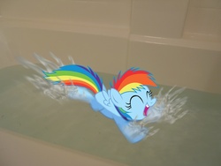 Size: 960x720 | Tagged: safe, artist:loneart8100, rainbow dash, fanfic:my little dashie, g4, bath, filly, irl, photo, ponies in real life