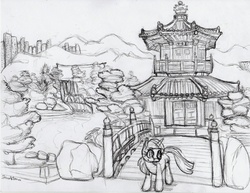 Size: 3287x2544 | Tagged: safe, artist:thesolitarysandpiper, twilight sparkle, pony, g4, female, grayscale, pond, sketch, solo, traditional art, water