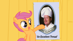 Size: 1280x720 | Tagged: safe, edit, screencap, scootaloo, g4, ashens, chef excellence, reaction image