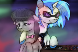 Size: 917x611 | Tagged: safe, artist:colorlesscupcake, dj pon-3, octavia melody, vinyl scratch, g4, duo