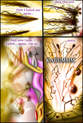 Size: 1200x1773 | Tagged: safe, artist:bonaxor, princess celestia, alicorn, pony, comic:corruption, g4, comic, crying, explosion, tears of pain