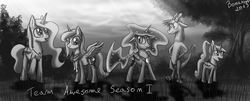 Size: 1000x404 | Tagged: safe, artist:bonaxor, discord, nightmare moon, princess cadance, princess celestia, princess luna, g4