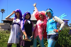 Size: 960x640 | Tagged: safe, artist:princesschuchi, pinkie pie, rainbow dash, rarity, twilight sparkle, human, g4, cosplay, irl, irl human, photo