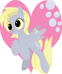 Size: 1024x1220 | Tagged: safe, artist:tivy, derpy hooves, pegasus, pony, g4, blushing, bubble, cute, female, heart, mare, solo