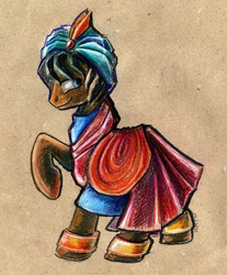Size: 2000x2414 | Tagged: safe, artist:maytee, earth pony, pony, clothes, labyrinths of echo, male, melifaro, ponified, raised hoof, smiling, solo, stallion, the stranger (novel), traditional art