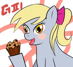 Size: 1200x1100 | Tagged: safe, artist:sutormal, derpy hooves, pegasus, pony, g4, blushing, female, korean, mare, muffin, solo