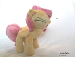 Size: 1024x777 | Tagged: safe, artist:hipsterowlet, fluttershy, pegasus, pony, g4, eyes closed, female, flutteryay, irl, mare, photo, plushie, toy, yay