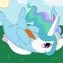 Size: 945x945 | Tagged: safe, artist:leth, artist:megasweet, artist:rustydooks, princess celestia, pony, g4, bunny costume, carrot, clothes, cute, cutelestia, female, on back, solo