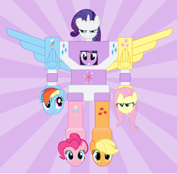 Size: 1762x1725 | Tagged: safe, applejack, fluttershy, pinkie pie, rainbow dash, rarity, twilight sparkle, robot, g4, lol, mane six, megazord, voltron, what has science done