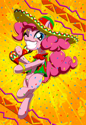 Size: 2313x3347 | Tagged: safe, artist:mykegreywolf, pinkie pie, earth pony, pony, g4, confetti, cute, diapinkes, female, high res, hoof hold, looking at you, maracas, mare, mexican, musical instrument, one eye closed, smiling, solo, sombrero, wink