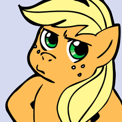 Size: 945x945 | Tagged: safe, artist:megasweet, artist:rustydooks, applejack, earth pony, pony, g4, female, pouting, reaction image, solo