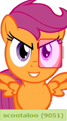 Size: 368x664 | Tagged: safe, scootaloo, g4, meta, over 9000, scouter