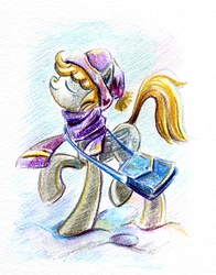 Size: 640x818 | Tagged: safe, artist:maytee, derpy hooves, pegasus, pony, g4, clothes, female, mare, scarf, traditional art, winter
