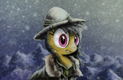 Size: 800x524 | Tagged: safe, artist:hewison, daring do, pony, g4, clothes, female, snow, snowfall, solo