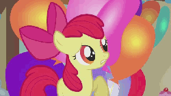 Size: 640x360 | Tagged: safe, screencap, apple bloom, earth pony, pony, g4, animated, balloon, balloon popping, female, party balloon, solo